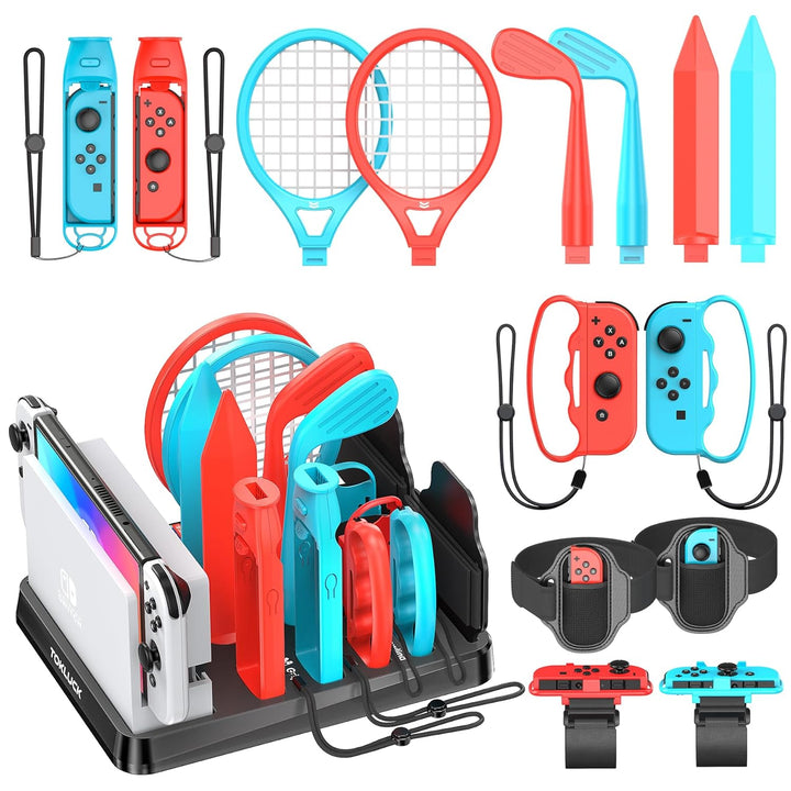 Switch Sports Zubehör Set mit Organizer kompatibel mit Switch/OLED Konsole, Aufbewahrung für Switch