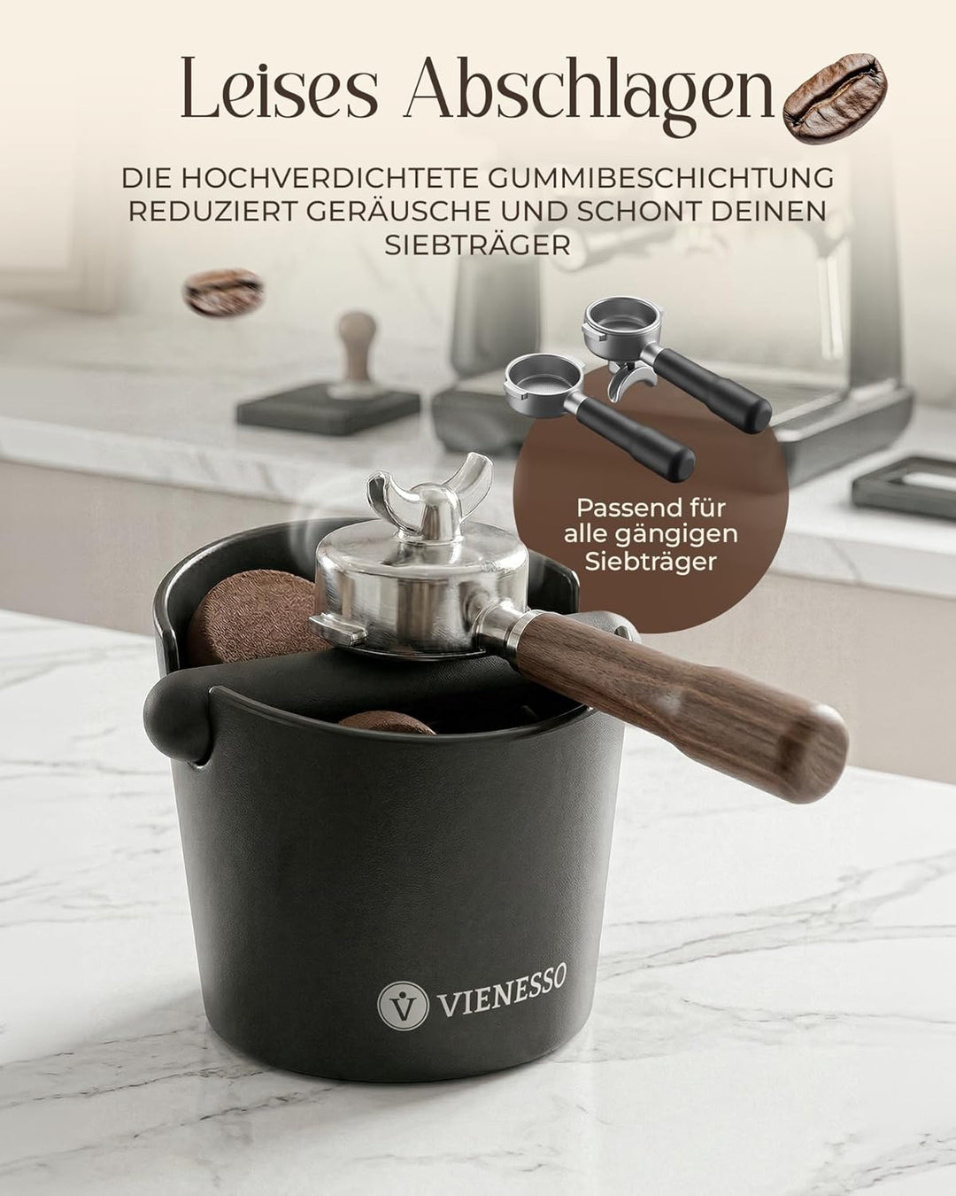 Abklopfbehälter für Siebträger | geräuschdämpfende Espresso Knock Box für Kaffeesatz – rutschfester