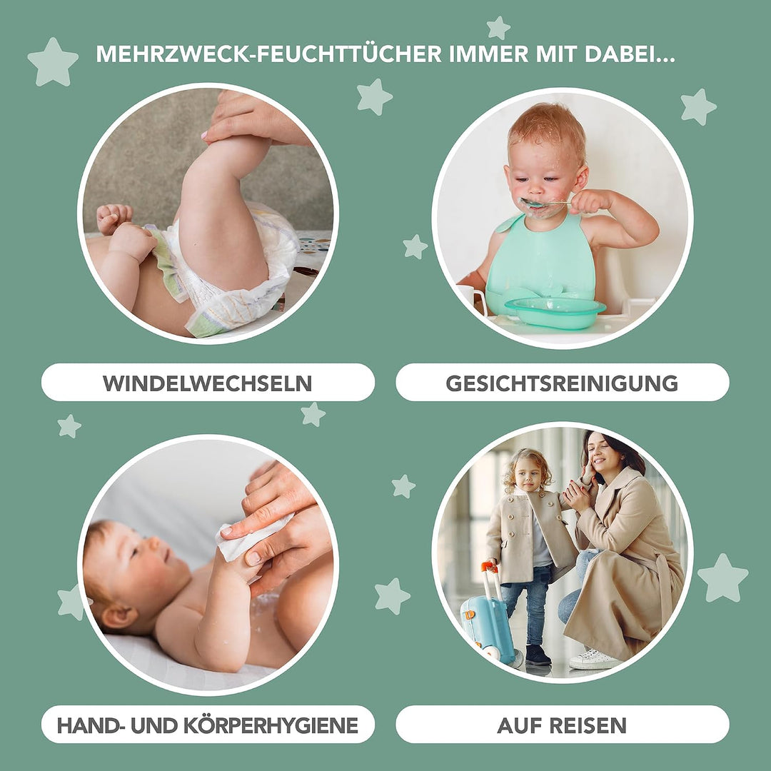 Kikido Babytücher - 864 Feuchttücher Baby mit Talkum und Aloe Vera - Sanfte Tiefenreinigung, Dermato