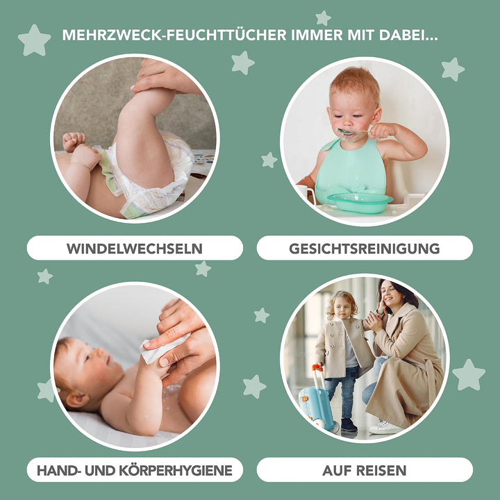 Kikido Babytücher - 864 Feuchttücher Baby mit Talkum und Aloe Vera - Sanfte Tiefenreinigung, Dermato
