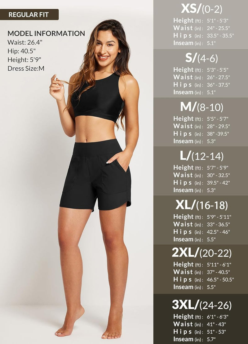 BALEAF Damen Badeshorts Bauchkontrolle UPF50+ Badehose Schnell Trocknend Schwimmhose Hohe Taille Boa