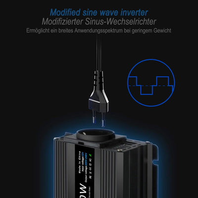 Yinleader Wechselrichter 400W 12V auf 230V 2 USB kfz Spannungswandler Inverter DC AC Umwandler Strom