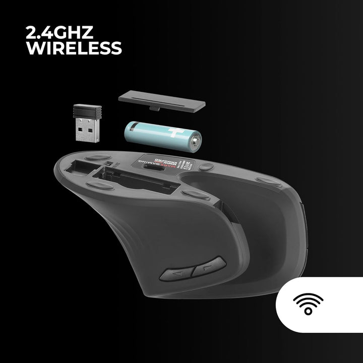 Mars Gaming MMW-ERGOPRO Schwarz, Ergonomische Vertikale Kabellose Maus, Gefaltetes Design, Optischer