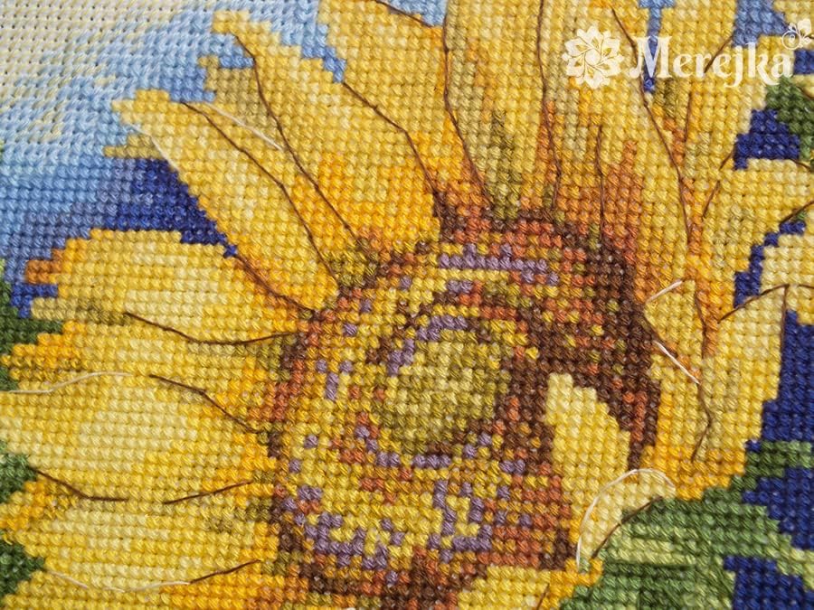Merejka K-125 Helle Sonnenblumen Zählmuster Kreuzstichset, Baumwolle, mehrfarbig, 43x34 cm