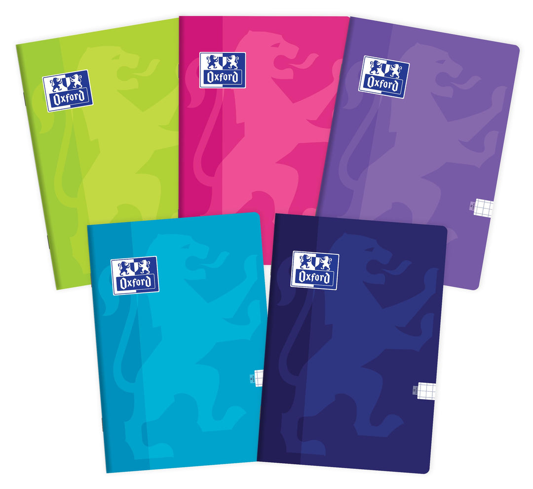 Oxford Touch Schulheft A5 Kladde 32 karierte Blätter mit Seitenrand, Optik Paper 90 g, weicher lamin