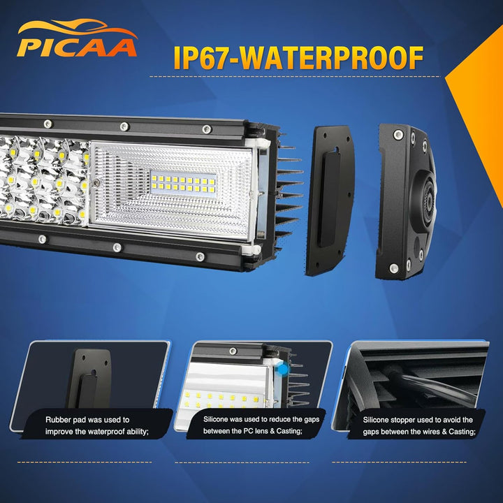 PICAA Gebogene 22 Zoll 270W LED Lightbar 12V 24V, Tri-Reihen Spot Flood Combo Lichtbalken Arbeitssch