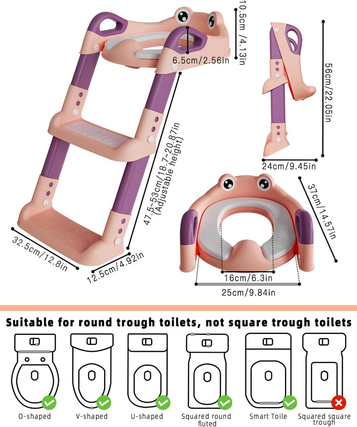 Toilettensitz Kinder mit Treppe, Toilettentrainer für Kinder, WC Sitz mit PU Gepolsterter, Höhenvers