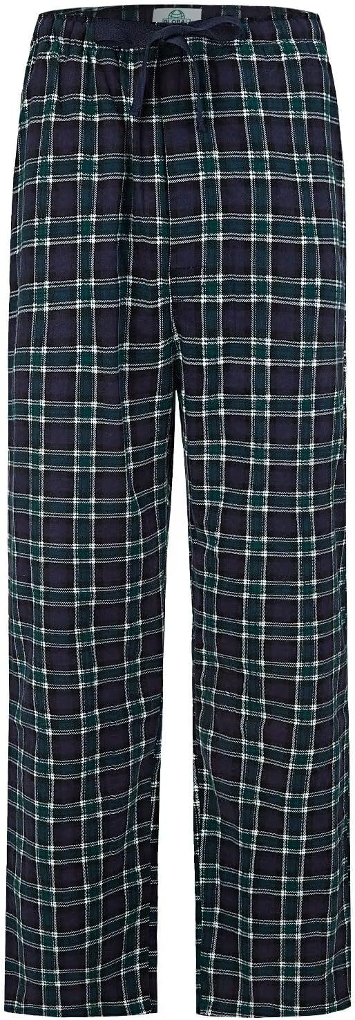 GLOBAL Herren Schlafanzughose 100% Baumwolle Flanell XL Rot Kariert & Blaugrün Kariert, XL Rot Karie