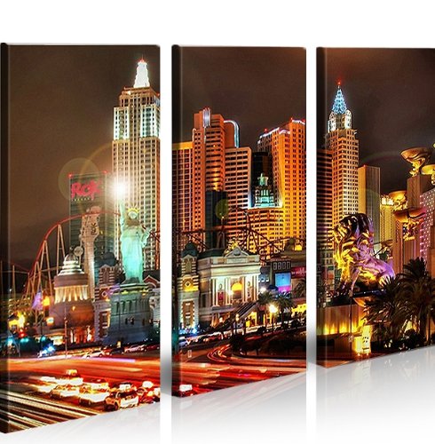 islandburner Bild Bilder auf Leinwand Las Vegas V3 XXL Poster Leinwandbild Wandbild Dekoartikel Wohn
