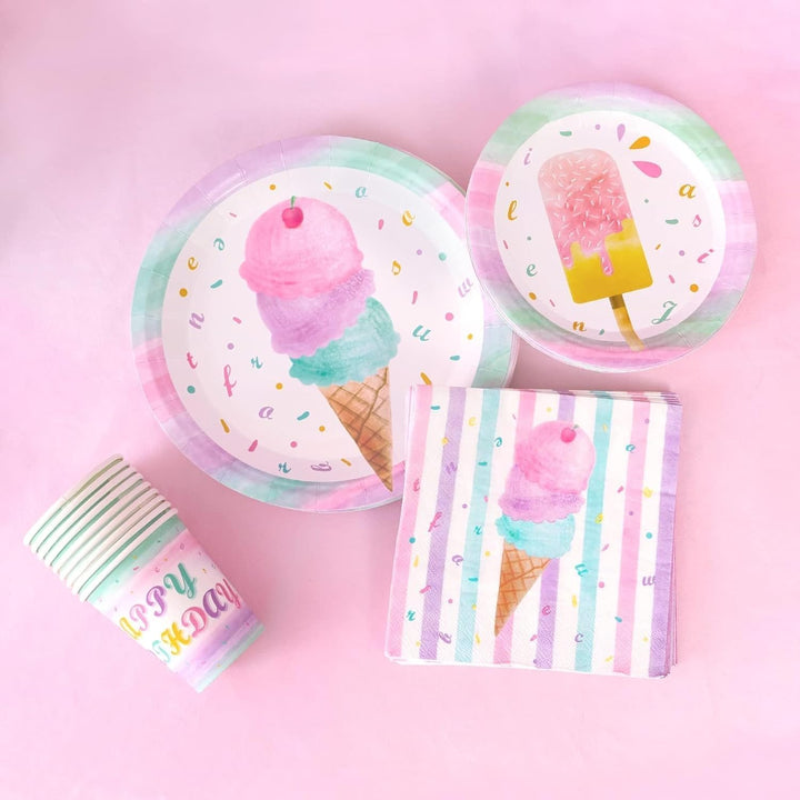 WERNNSAI Eiscreme Teller Servietten und Tassen - Eiscreme und Eis am Stiel Thema Partyzubehör für Mä