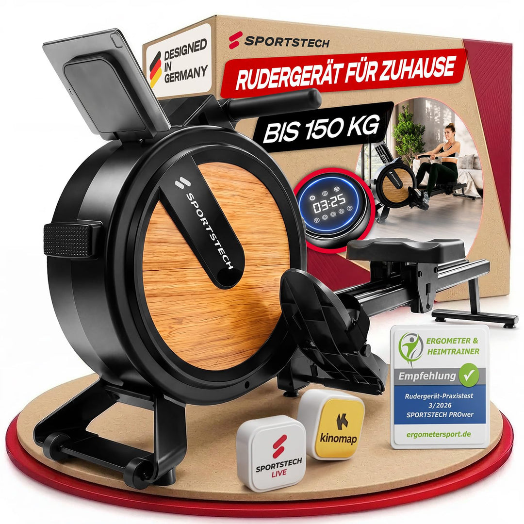 Rudergerät für Zuhause mit Wasser- oder Magnetwiderstand, LED-Display, Bluetooth App kompatibel, Dua