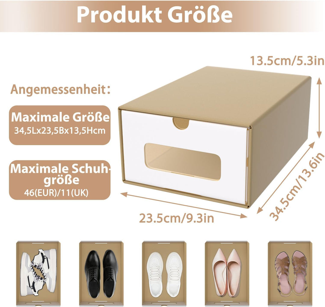 UISEBRT 10er Boxen-Set,Schuhboxen Stapelbar,Aufbewahrungsbox Schubladen mit Transparentes Sichtfenst