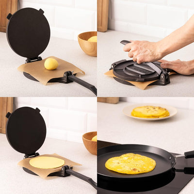 Navaris Tortilla Presse aus Gusseisen Ø20cm - Taco Maker Tacopresse - für hausgemachte Roti Naan Wra