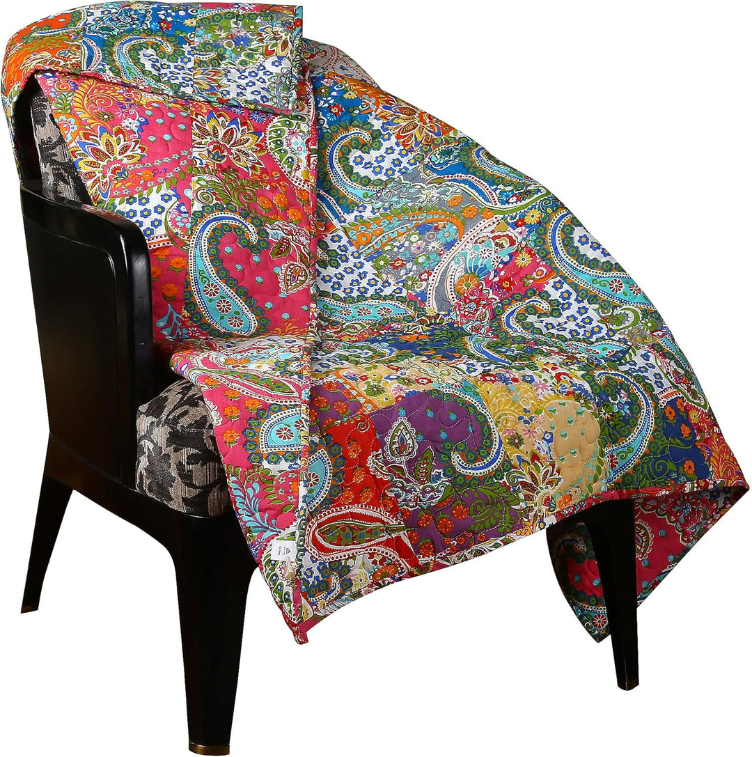 Mehrfarbige Patchwork-Steppdecke, Vintage-Stil, indische Wende-Steppdecke, superweich und warm, Wohn