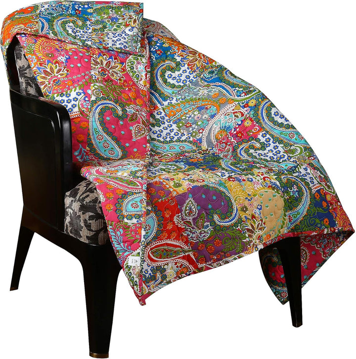 Mehrfarbige Patchwork-Steppdecke, Vintage-Stil, indische Wende-Steppdecke, superweich und warm, Wohn