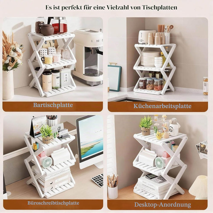 Kleines Schuhregal, weiss, 3 Etagen, Bambus, faltbar, Schuh-Organizer, freistehendes Regal für Einga