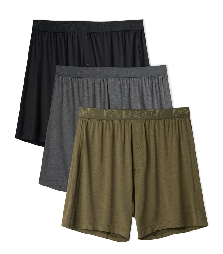 DAVID ARCHY Herren-Boxershorts – weiche Boxershorts aus Bambusfaser für Herren mit Knopfleiste, Schw
