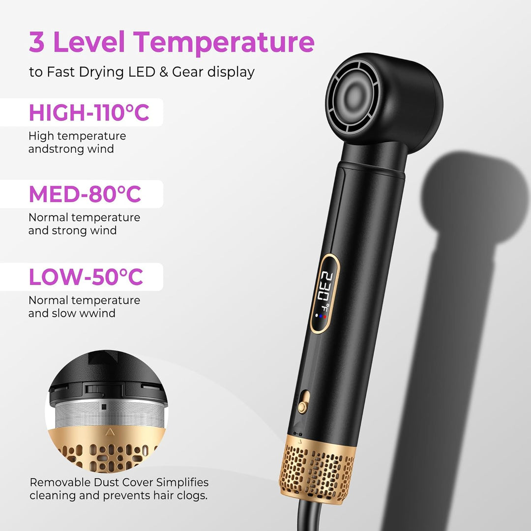 5 IN 1 Hairstyler 1000W Haarstyler, LCD Air Brush Rundbürstenföhn, Lockenstab und Haarglätter, 3 Tem