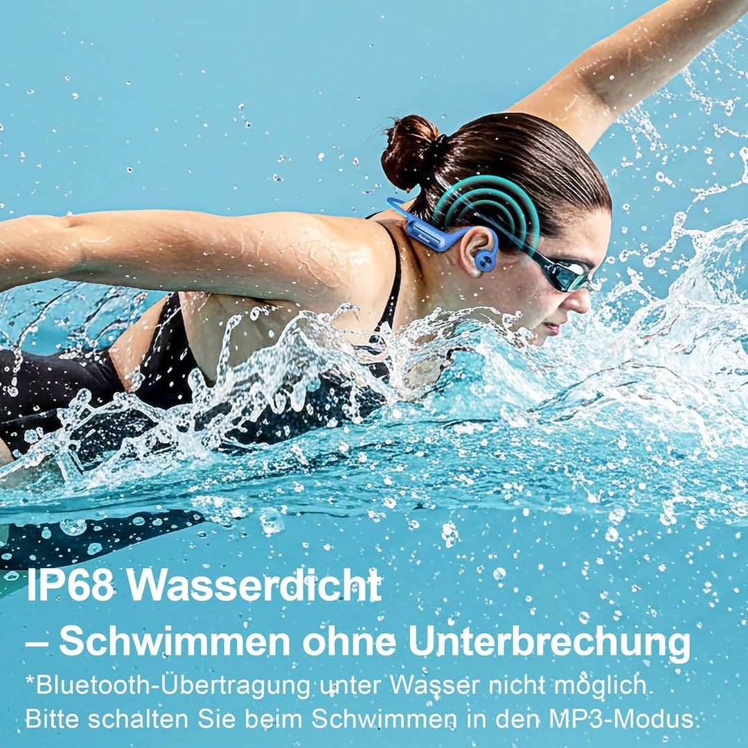 Knochenschall Kopfhörer Schwimmen IP68 Wasserdicht, 32GB Speicher MP3-Player & Bluetooth 5.4, Open E