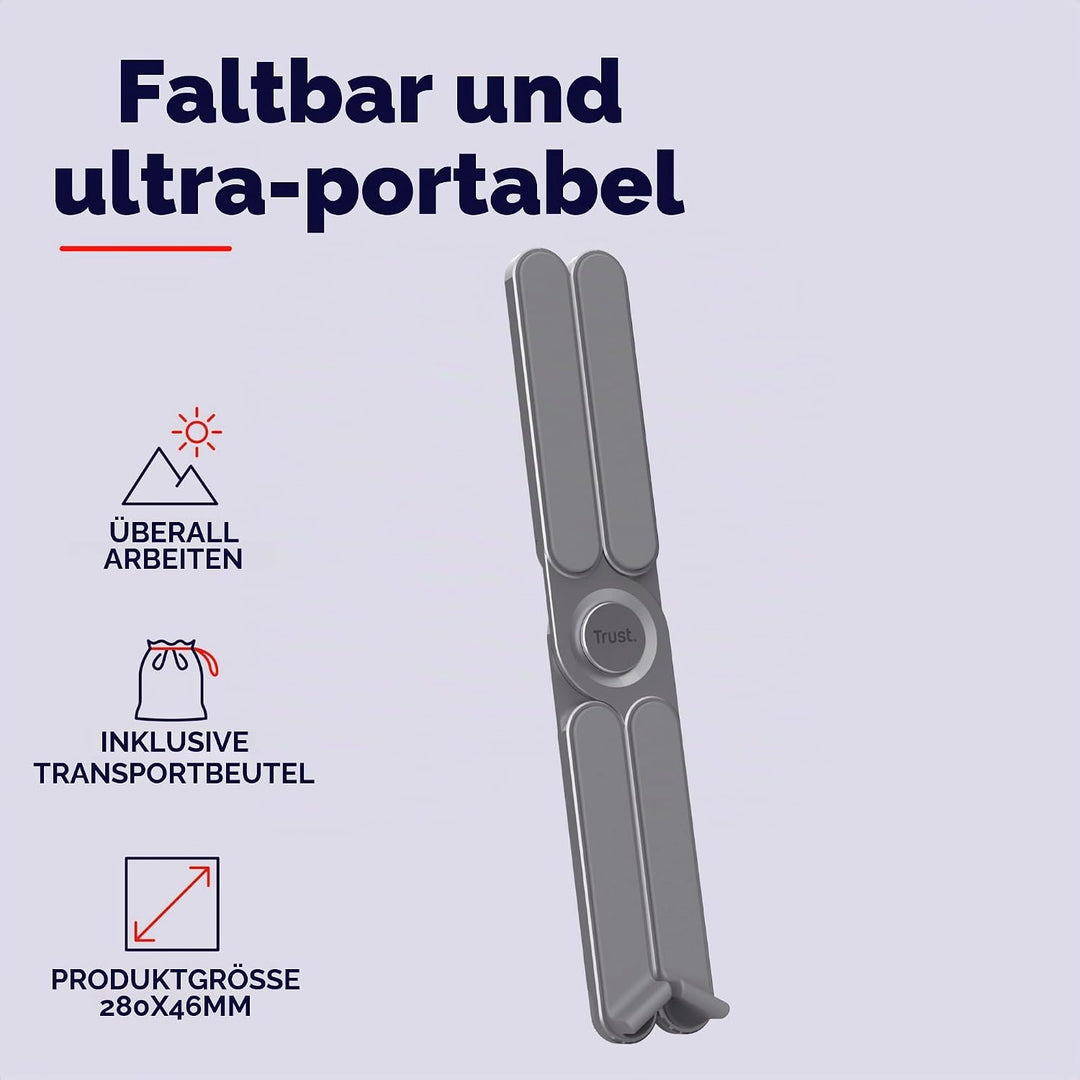 Trust Macy Faltbarer Laptop Ständer 17.3 Zoll, Aluminium Klappbarer Laptop Halter, In 7 Stufen Höhen