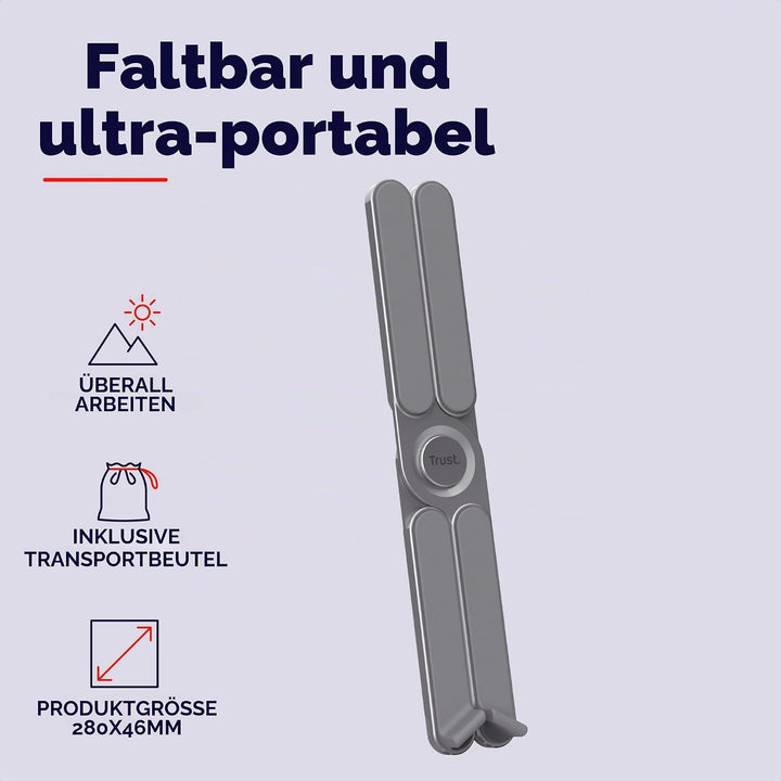 Trust Macy Faltbarer Laptop Ständer 17.3 Zoll, Aluminium Klappbarer Laptop Halter, In 7 Stufen Höhen