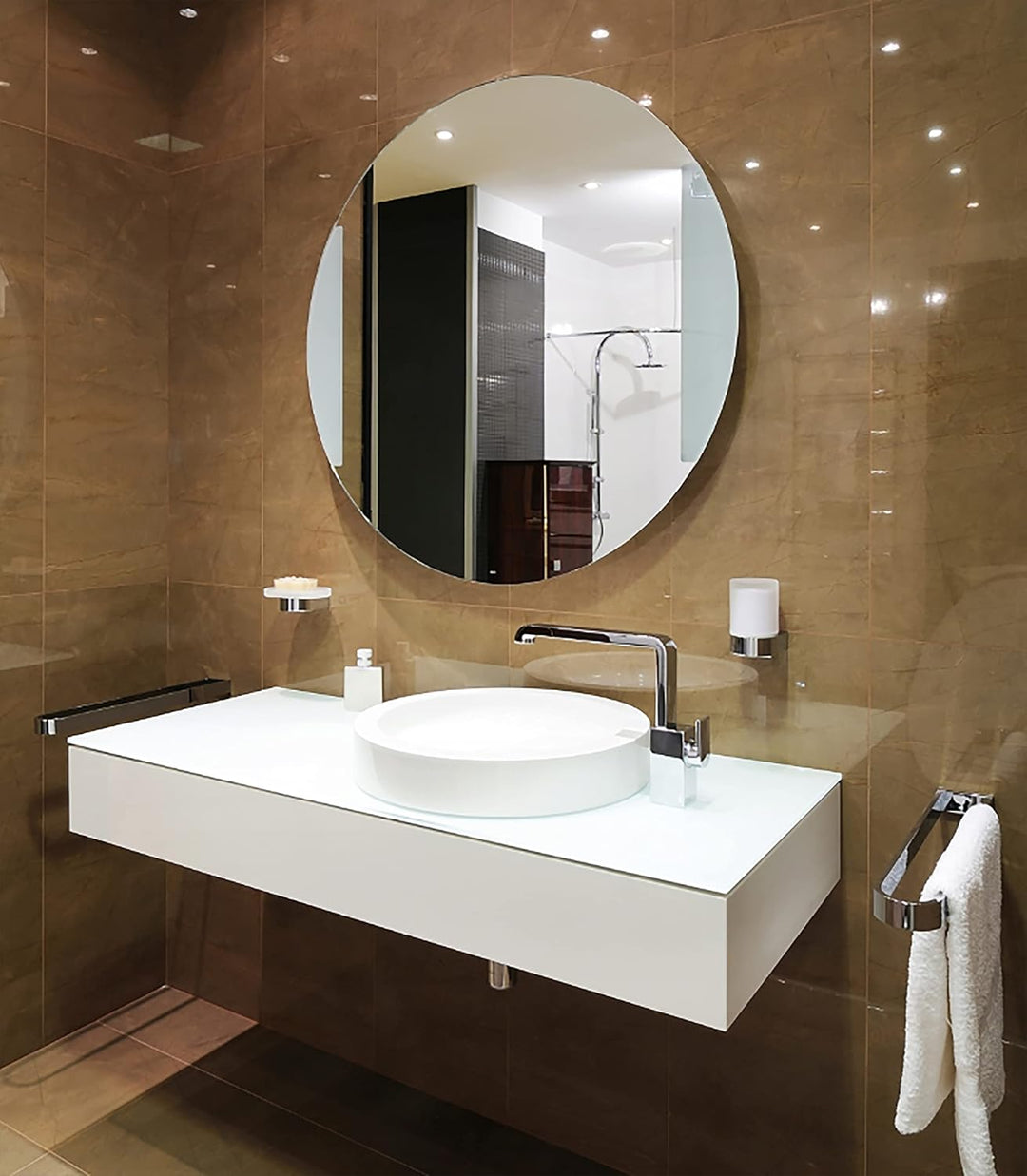 Ramix Rund Spiegel, Rahmenloser, Spiegelfliese, Wandspiegel, Badspiegel, Zimmer, Grösse: 100 cm Durc