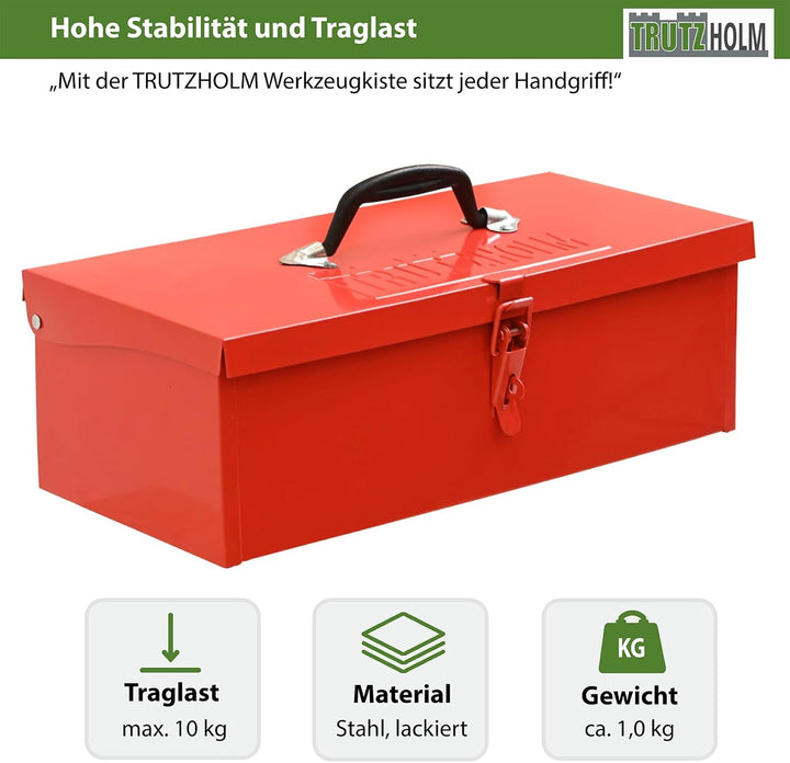 TRUTZHOLM Werkzeugkiste aus Stahl, klappbare Tragegriffe, universell einsetzbar (1 Fach Rot), 1 Fach