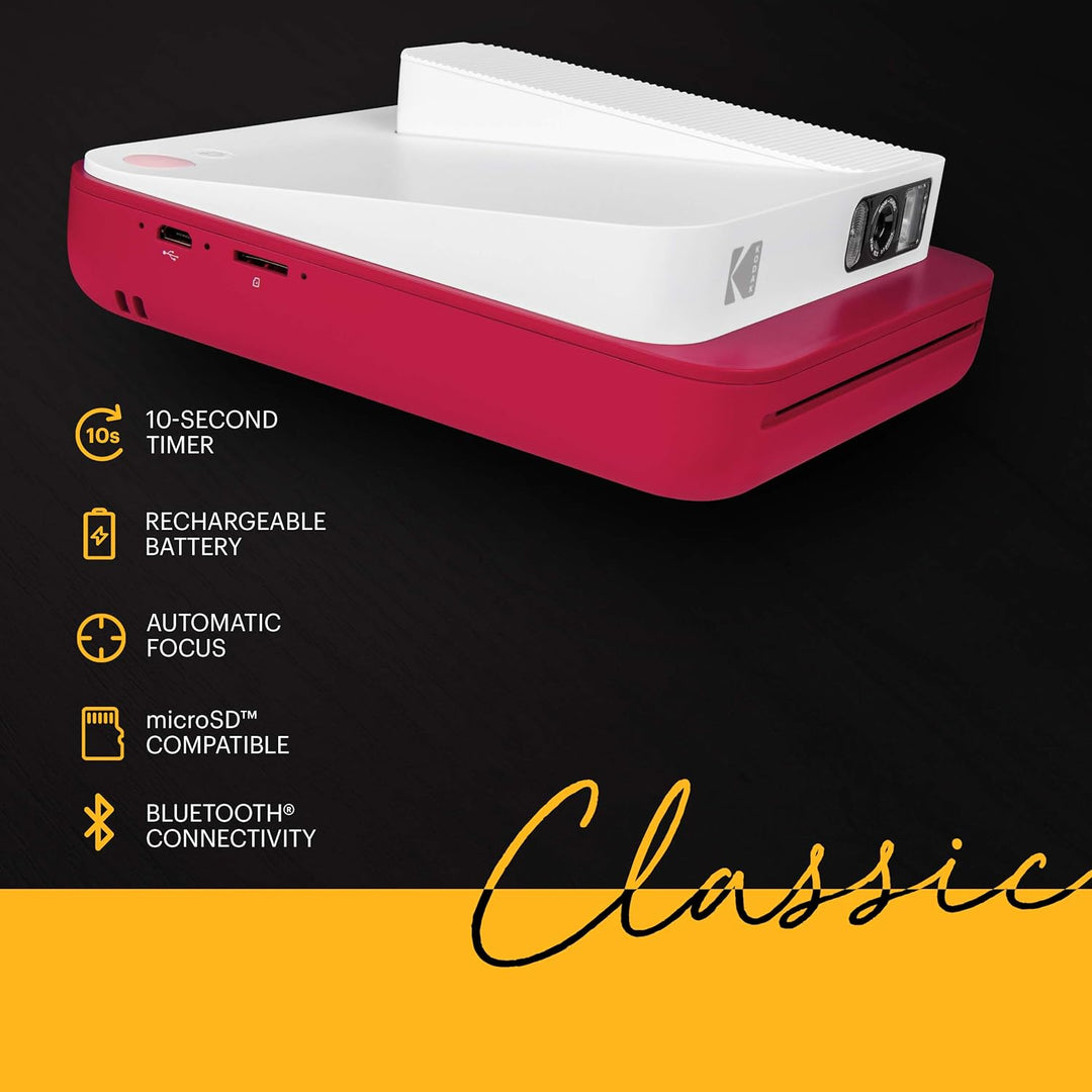 KODAK Smile Classic Sofortbilddigitalkamera + Bluetooth (Rot), 16MP, 35 Drucke/Aufladung – Starter-P