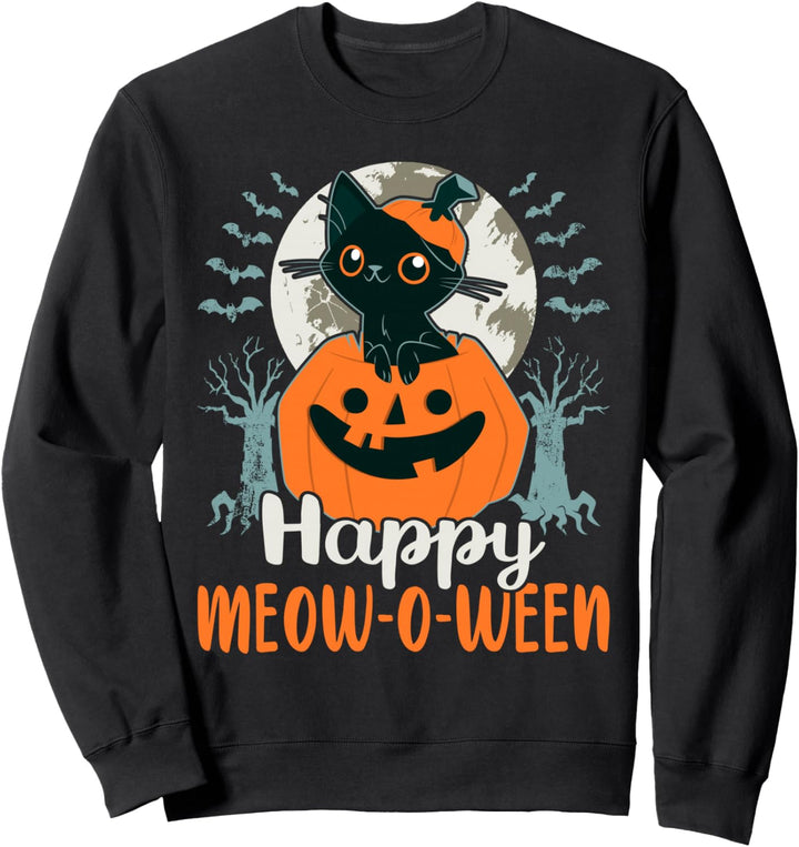 Lustiges Halloween Kätzchen mit Kürbis Happy Meow-o-ween Sweatshirt