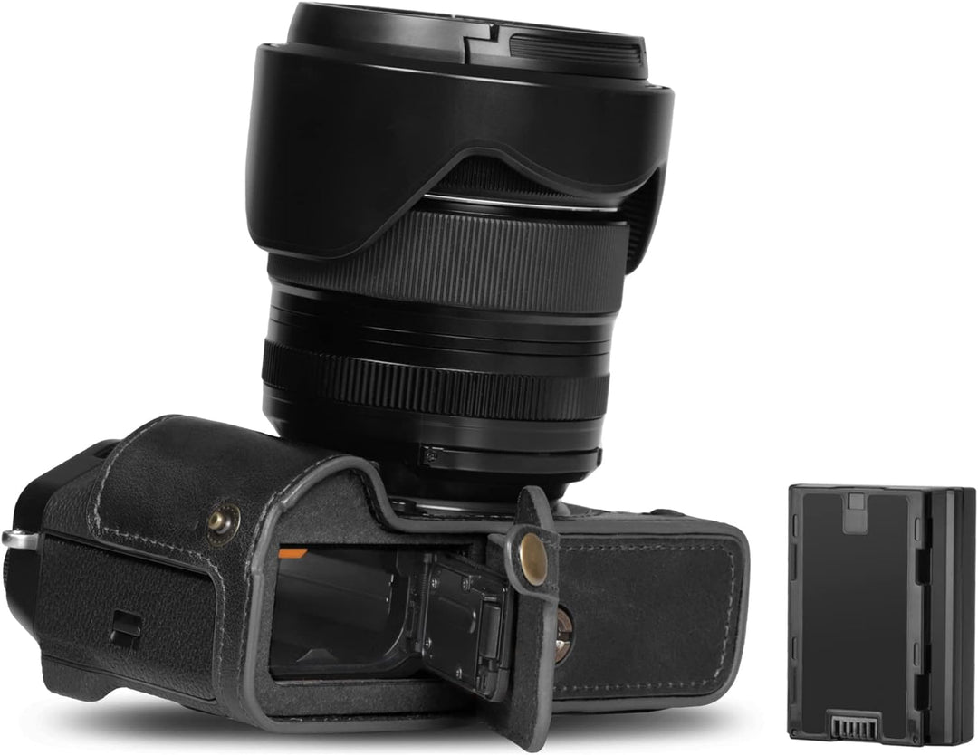 MegaGear Ever Ready Echtleder Halbkameratasche kompatibel mit Fujifilm X-T5 (Schwarz), Schwarz