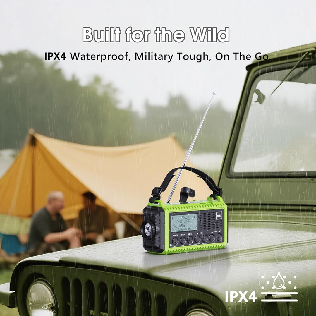 Kurbelradio DAB Radio, Baustellenradio mit Akku 5000mAh Wiederaufladbare, UKW/DAB Plus Radio, Akku R