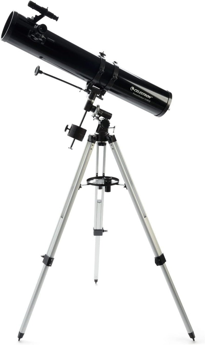 Celestron 21045 PowerSeeker 114EQ Spiegelteleskop - mit Zwei Okularen, Einer Barlow-Linse, höheneins