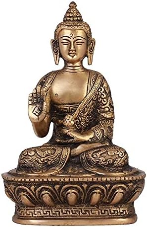 Artvarko Buddha-Idol aus Messing, handgefertigt, Buddha-Statue, feine Schnitzerei, religiöses Idol,