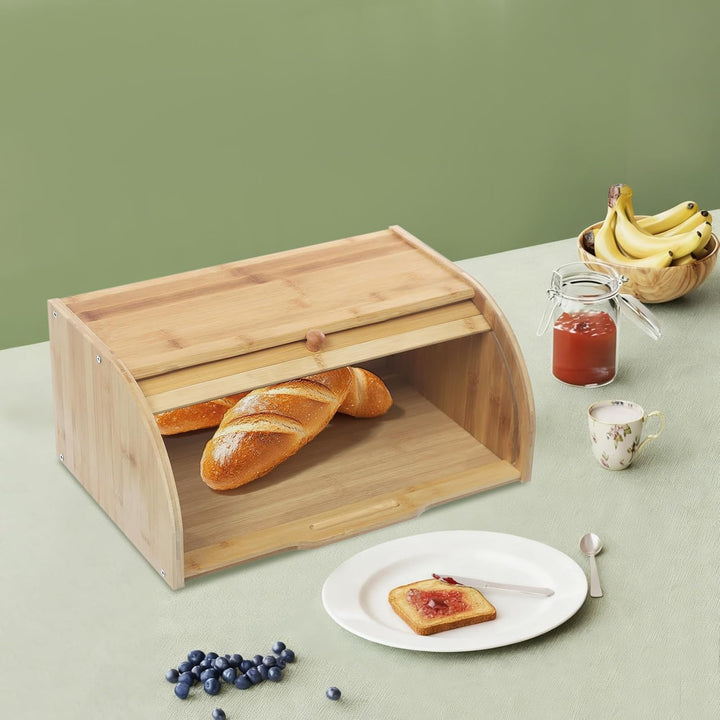 Brotkasten aus Bambusholz, mit Rollverschluss, Holzfarbe, 40,2x27x17,3 cm, Freistehend, Handgefertig