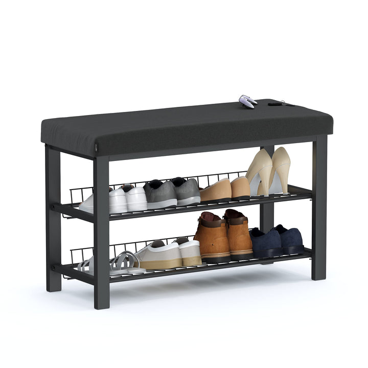 stabiles Schuhregal mit Sitzbank platzsparende Schuhbank mit 2 Gitterablagen 81x50x32 cm, formschöne