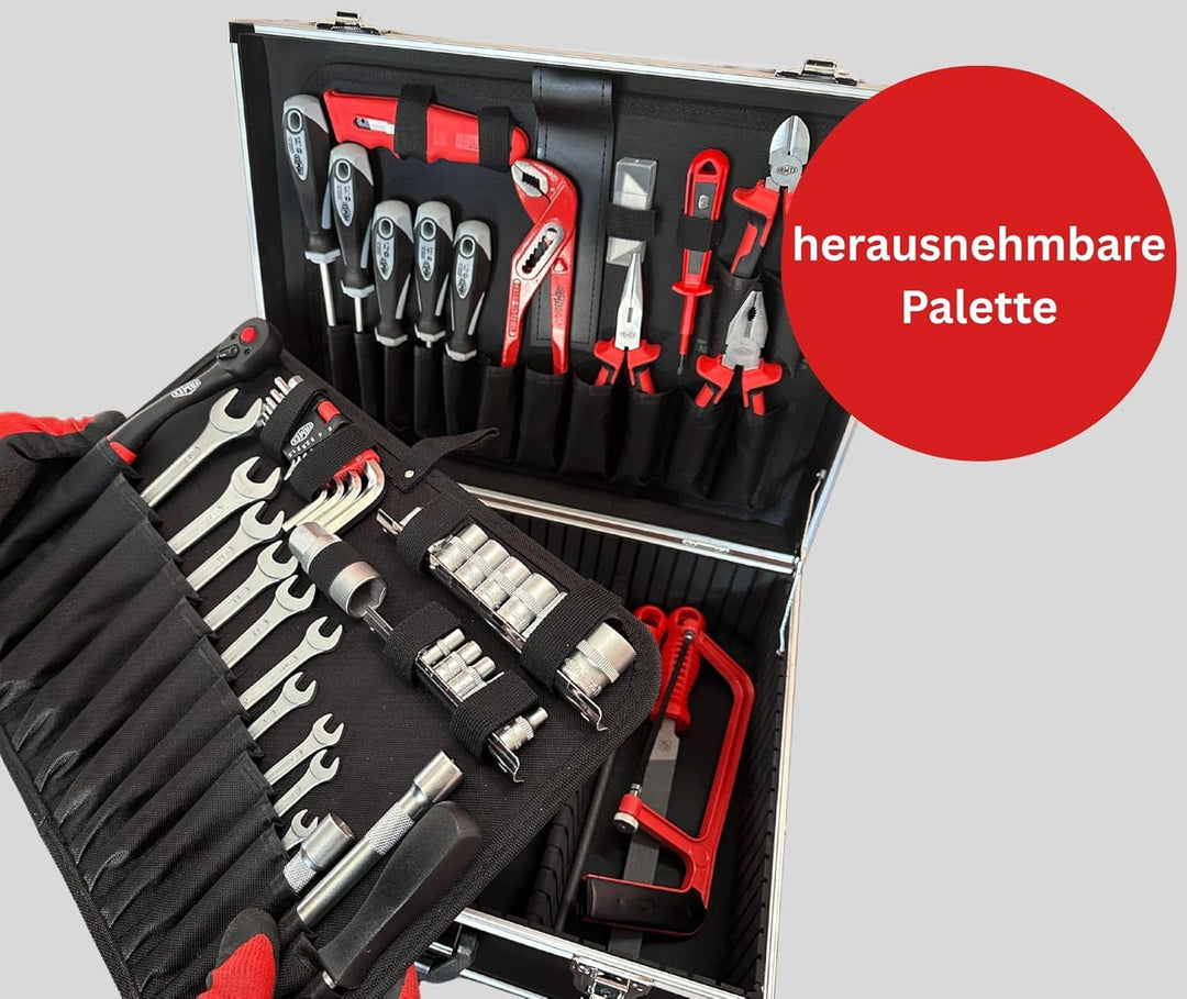 FAMEX 745-46 Alu Werkzeugkoffer gefüllt bestückt mit hochwertigem Werkzeug Set - Werkzeugkasten, Wer