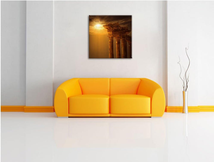 Antiker Apollontempel, Format: 70x70 auf Leinwand, XXL riesige Bilder fertig gerahmt mit Keilrahmen,