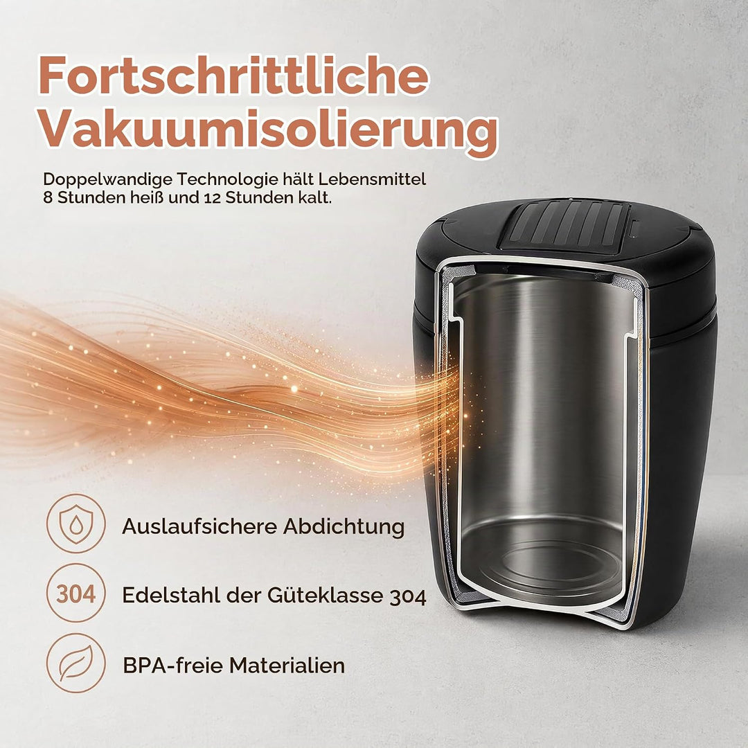 Thermobehälter für Essen 1200ml Warmhaltebehälter Essen to go mit Tasche &amp; Löffel Thermo Speisebehäl