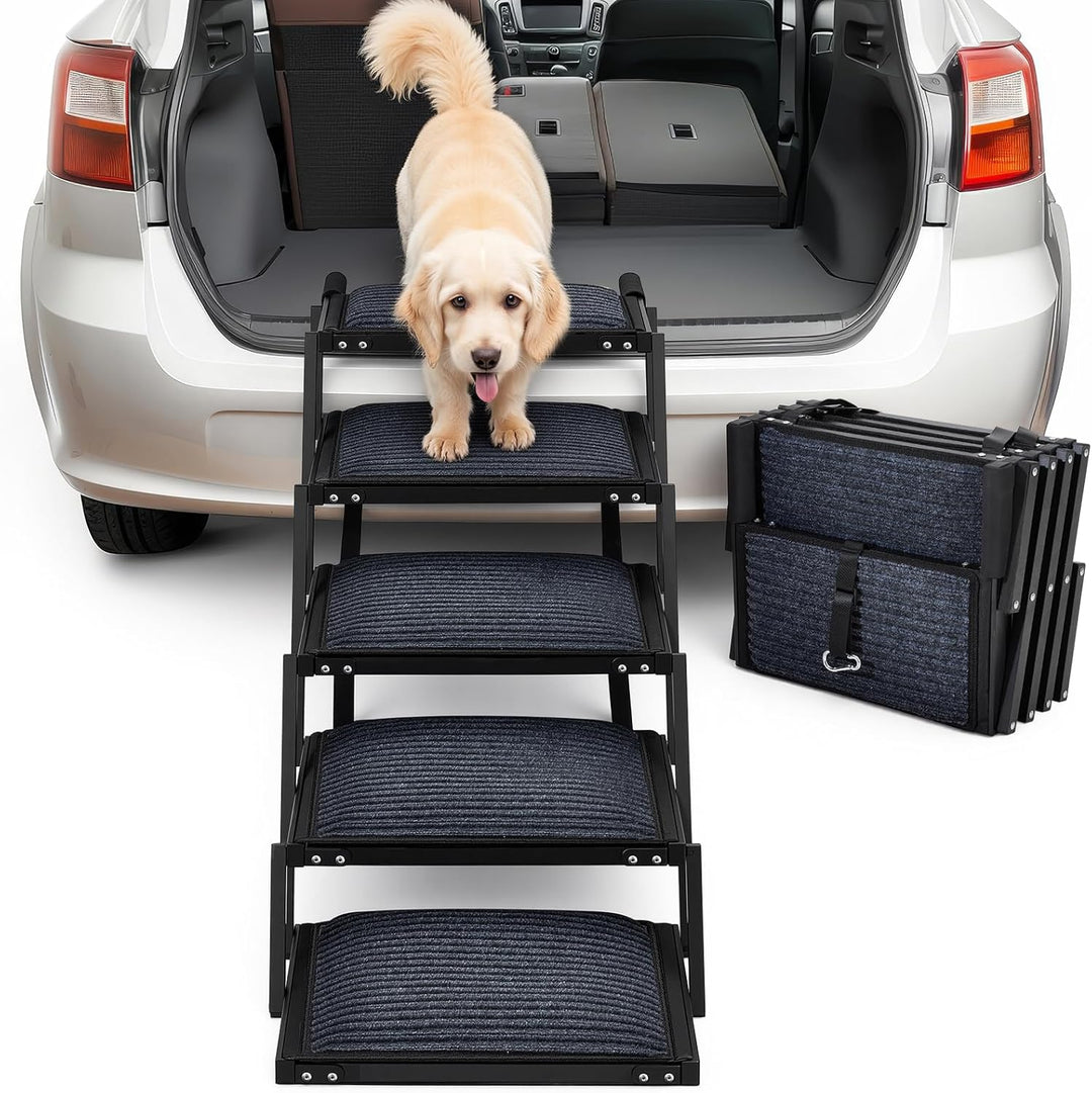 Hunderampe, 5-stufige Hunderampe Auto Klappbar, Extra Stabile Hundetreppe mit Anti-Rutsch-Treppe, Li