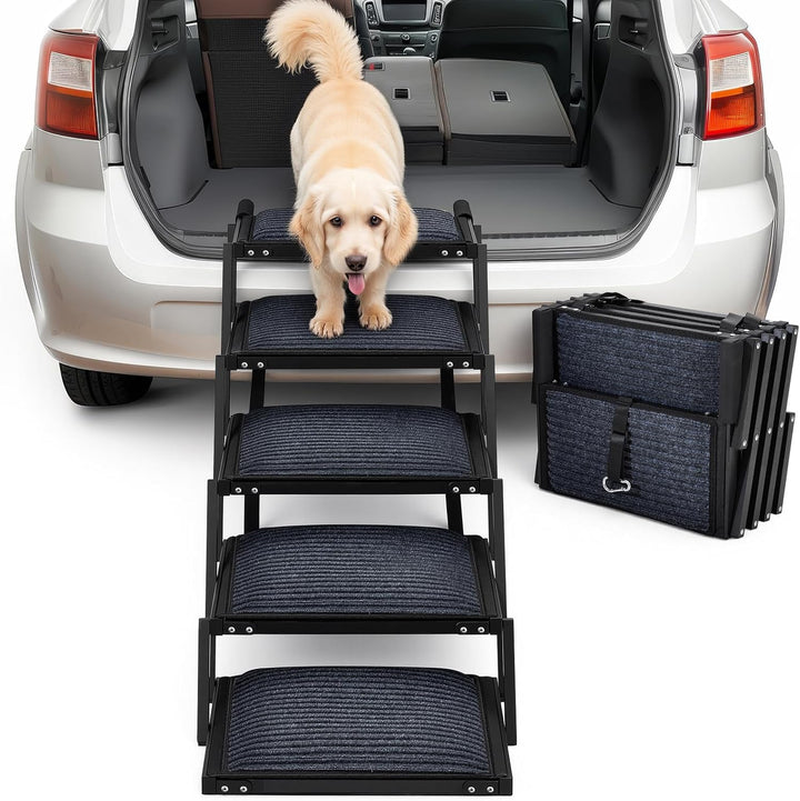 Hunderampe, 5-stufige Hunderampe Auto Klappbar, Extra Stabile Hundetreppe mit Anti-Rutsch-Treppe, Li