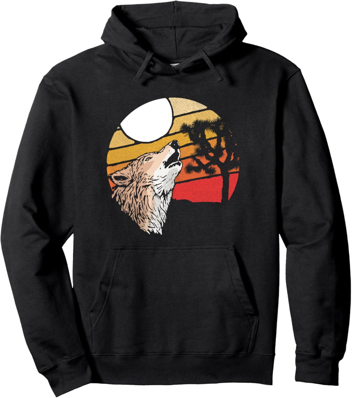 Joshua Tree Coyote Howl Retro Outdoor Badge Design Pullover Hoodie