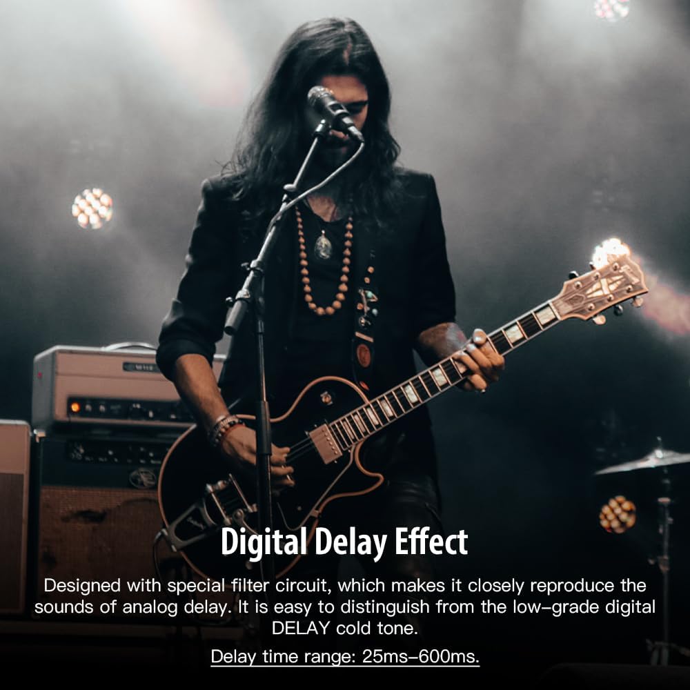 JOYO Digitales Delay-Effektpedal für E-Gitarre und Bass, Verzögerungszeitbereich 25–600 ms, Sounds „