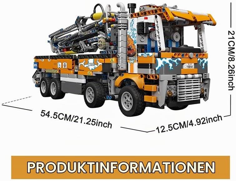 Mould King 19014 Schwerlast Abschleppwagen Bausteinsets, 2098 Teile MOC Betonpumpen-LKW-Baumodell, G