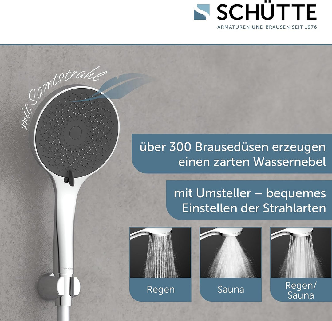 SCHÜTTE Handbrause CAPRI mit Samtstrahl-Technologie | Duschkopf mit über 300 Düsen und 3 einstellbar