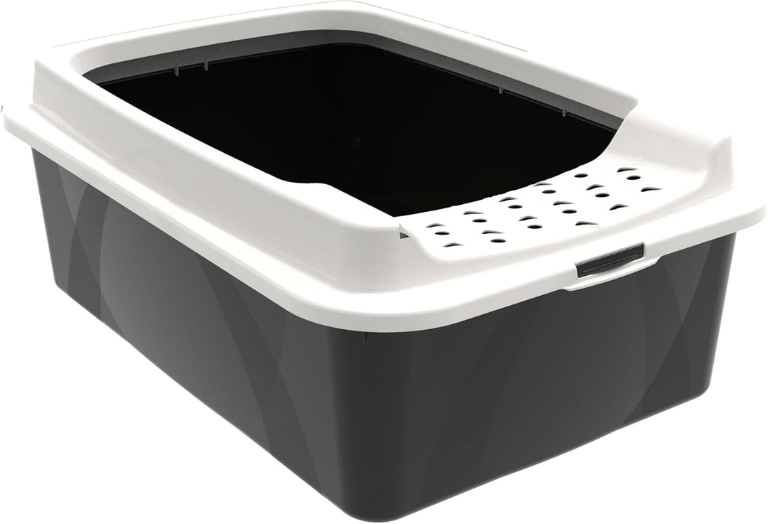 Rotho MyPet Eco Bonnie Katzenklo mit Top-Eingang, Kunststoff (PP recycelt), schwarz/weiss, M (57.2 x
