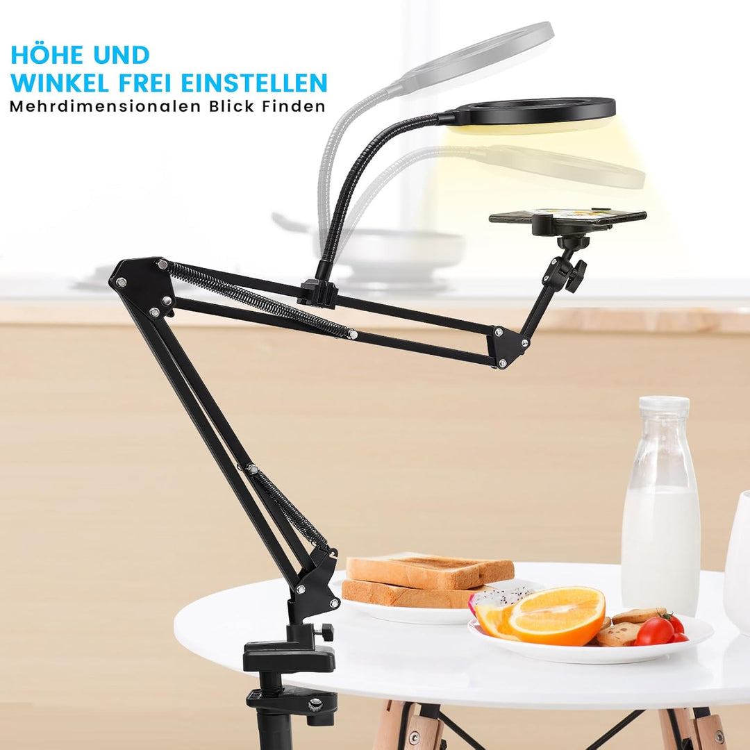 Stativ Handy mit Ringlicht,10 Zoll LED Ringlicht mit Stativ Handy, Overhead Kamera Ständer,Dimmbare