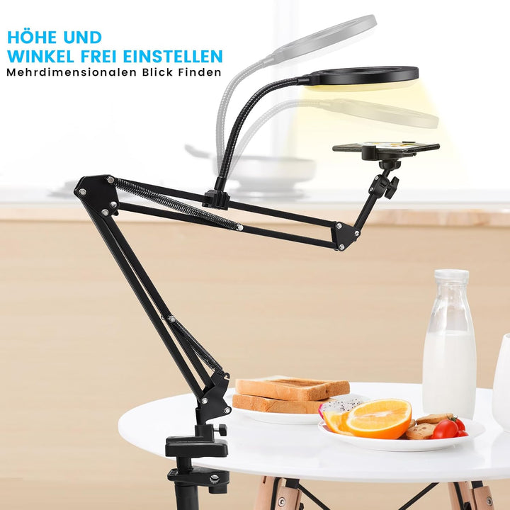 Stativ Handy mit Ringlicht,10 Zoll LED Ringlicht mit Stativ Handy, Overhead Kamera Ständer,Dimmbare