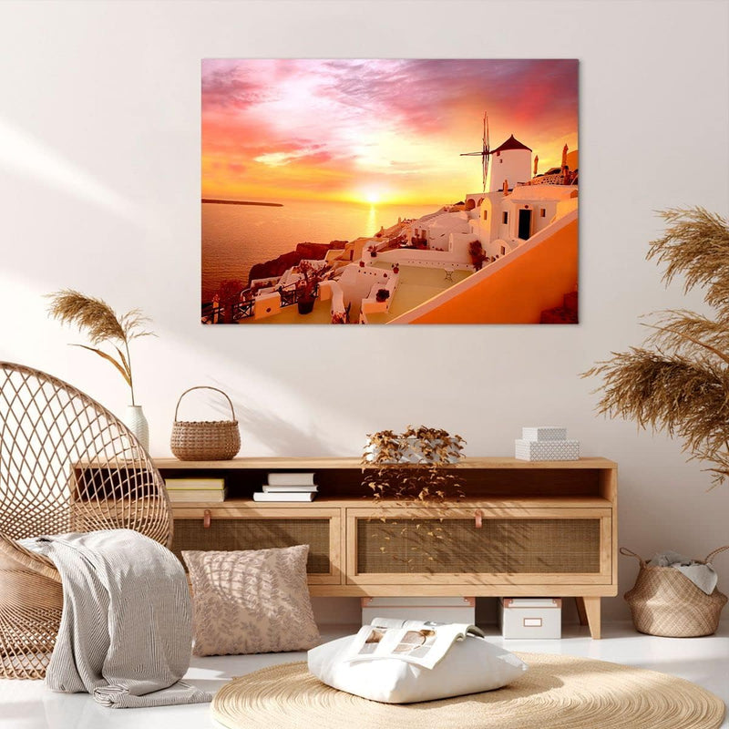 Bilder auf Leinwand 100x70cm Leinwandbild Santorini Griechenland Urlaub Gross Wanddeko Bild Schlafzi