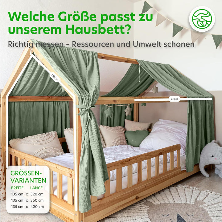 Hausbett Himmel mit Gold Applikation [in 12 Farben] Betthimmel Hausbett aus 100% Baumwolle Musselin