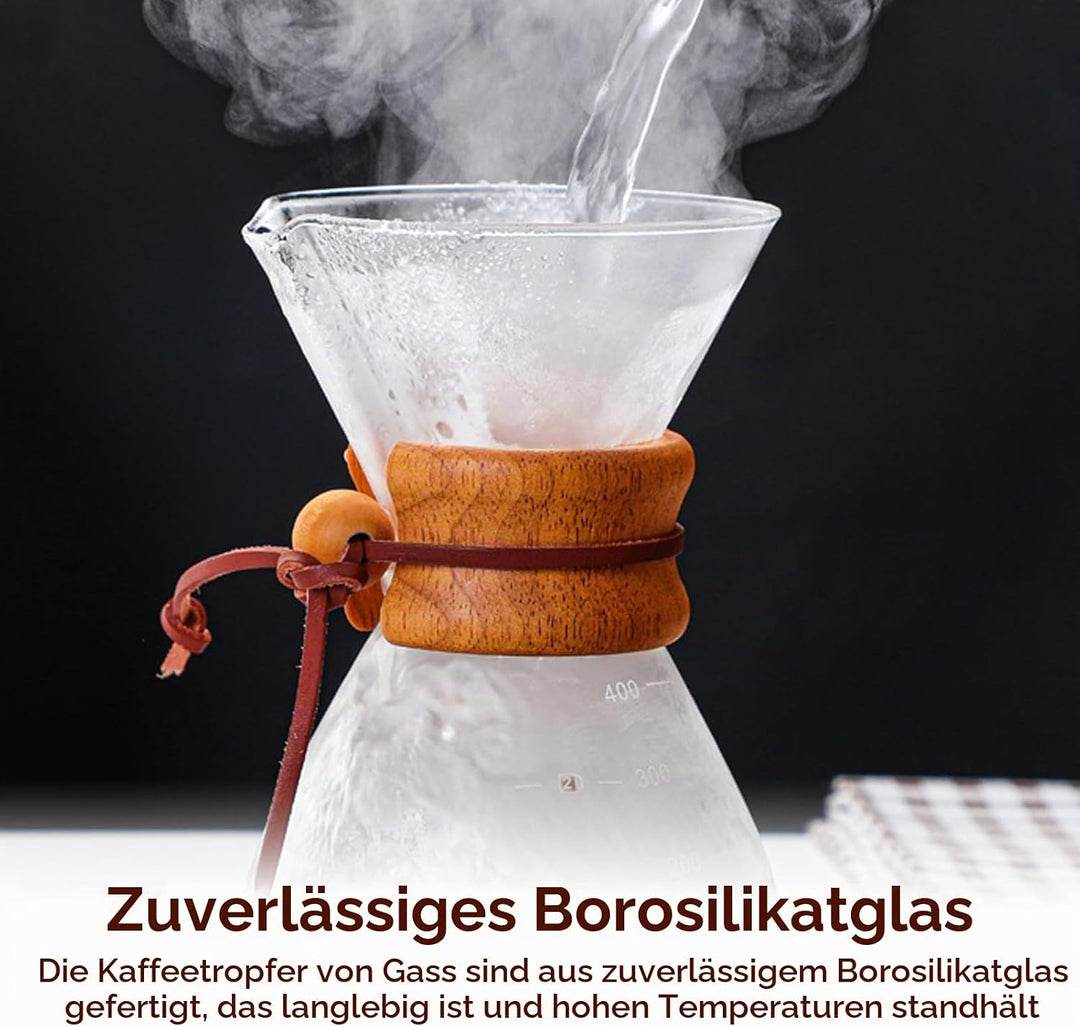 HERCHR Pour Over Kaffeebereiter Hand Kaffee Edelstahl Handfilter Aus Glas Mit Permanentfilter 400ML,